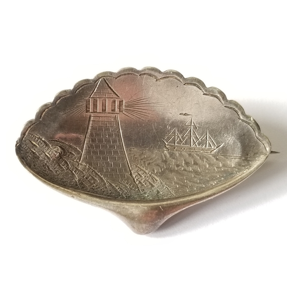 Relisted -Antique Victorian Aesthetic lighthouse and ship brooch Sterling Silver - Picture 6 of 16